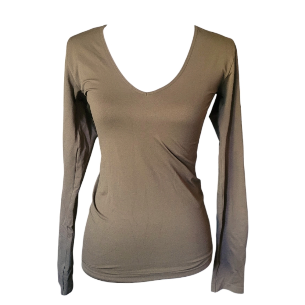Aritzia Babaton Olive Green Fitted Long Sleeve Shirt